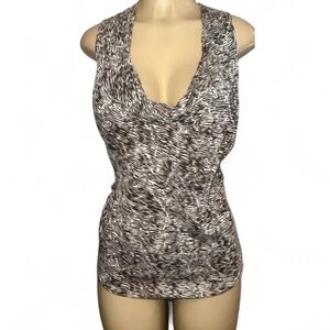 Kenneth Cole New York Brown & White Abstract Zebra Print Cowl Neck Top Medium